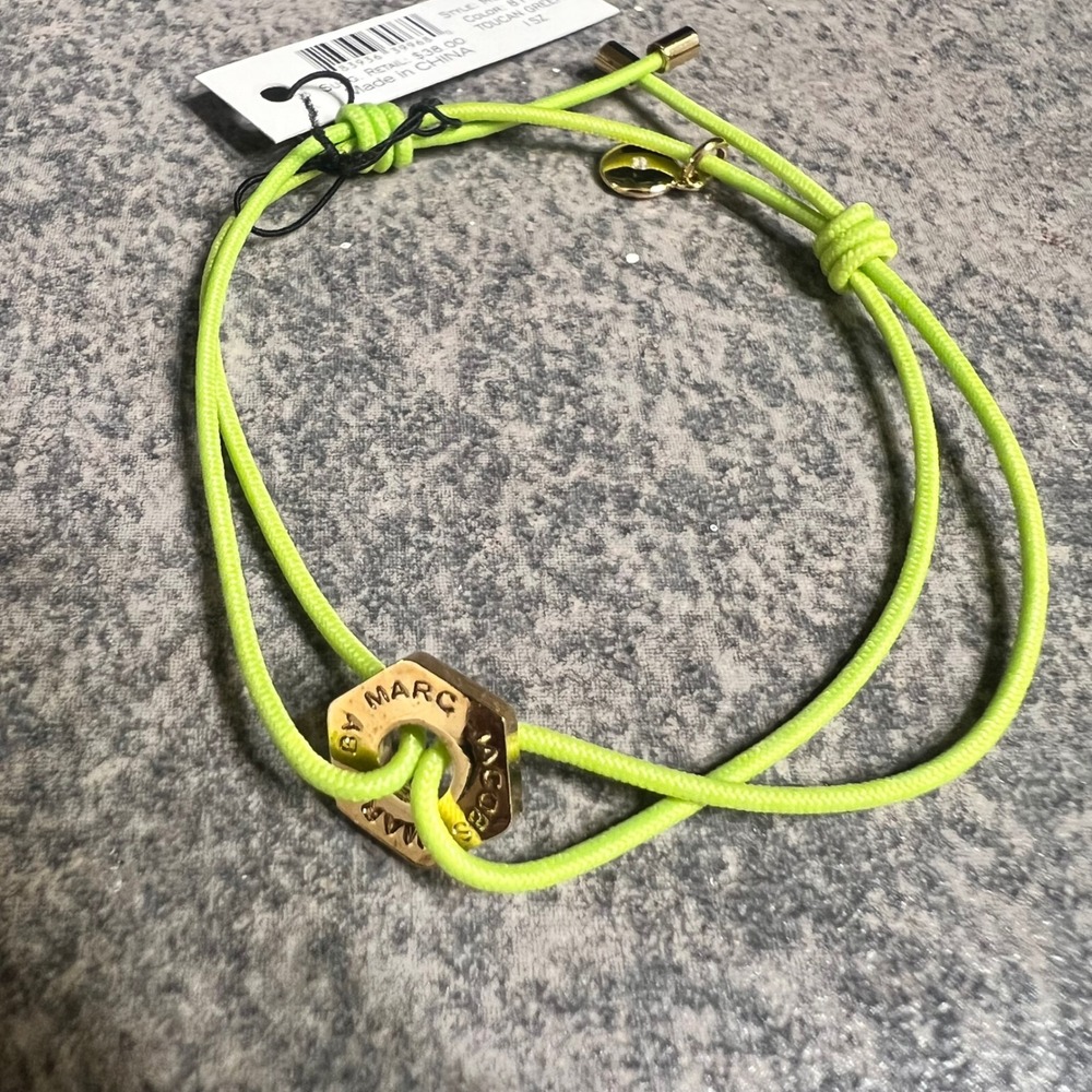 Marc by Marc Jacobs Neon Toucan Green Hex Nut Cord Bracelet M NEW - Picture 2 of 4